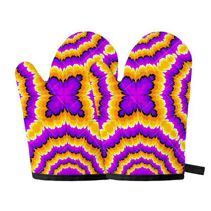 Yellow Explosion Moving Optical Illusion Oven Mitts