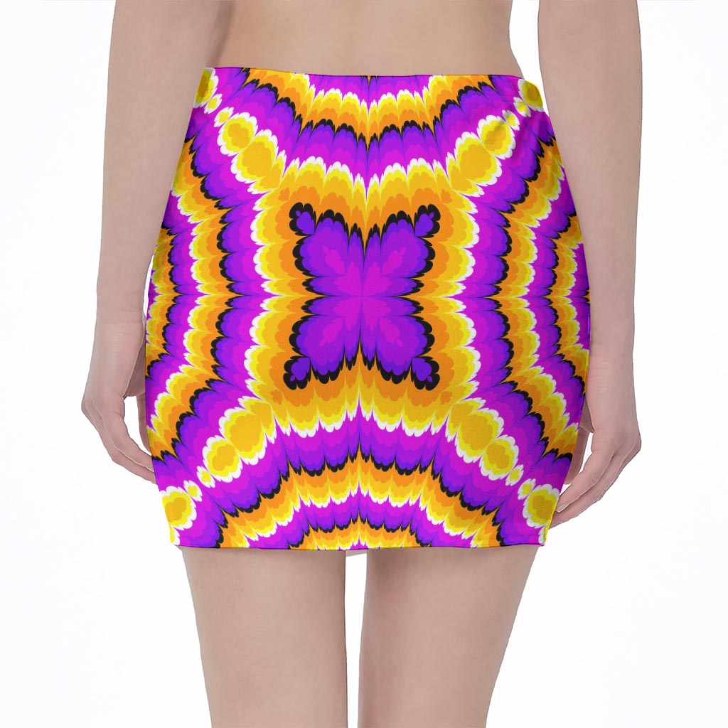 Yellow Explosion Moving Optical Illusion Pencil Mini Skirt