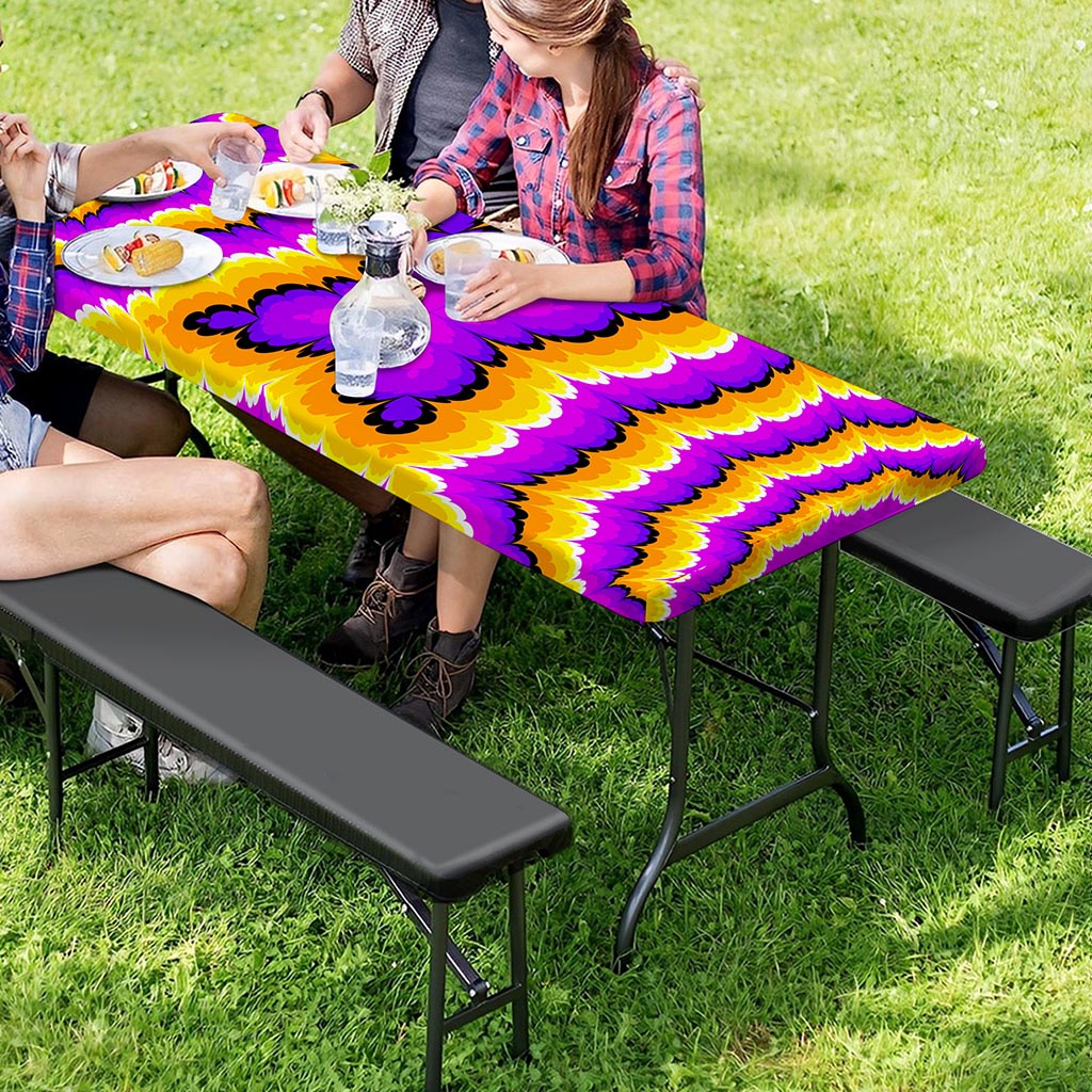 Yellow Explosion Moving Optical Illusion Picnic Table Cover