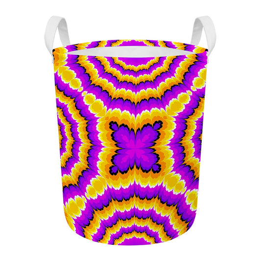 Yellow Explosion Moving Optical Illusion Round Laundry Basket