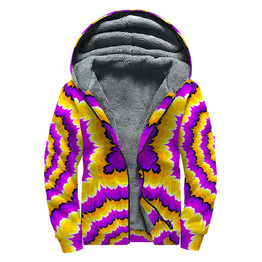 Yellow Explosion Moving Optical Illusion Sherpa Lined Zip Up Hoodie