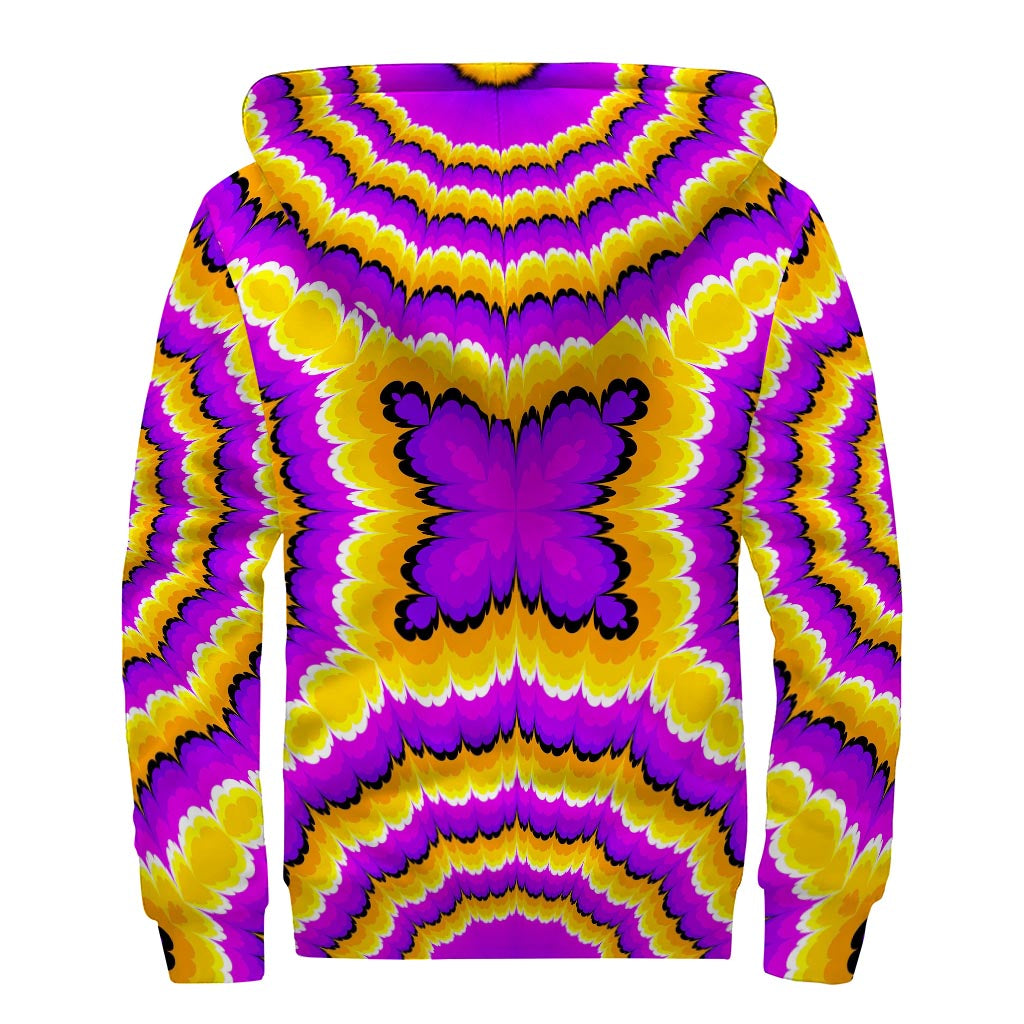Yellow Explosion Moving Optical Illusion Sherpa Lined Zip Up Hoodie