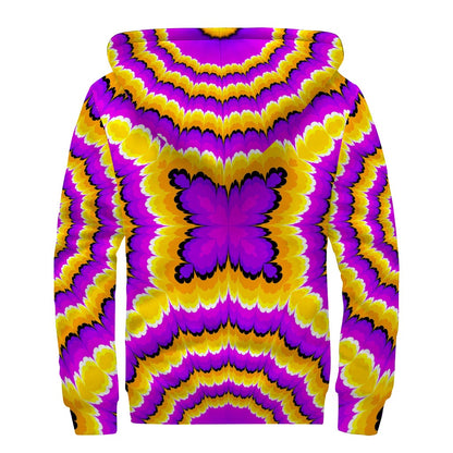 Yellow Explosion Moving Optical Illusion Sherpa Lined Zip Up Hoodie