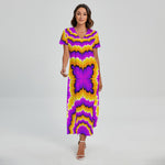 Yellow Explosion Moving Optical Illusion Short Sleeve Maxi Dress