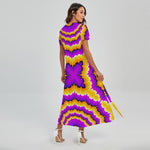 Yellow Explosion Moving Optical Illusion Short Sleeve Maxi Dress