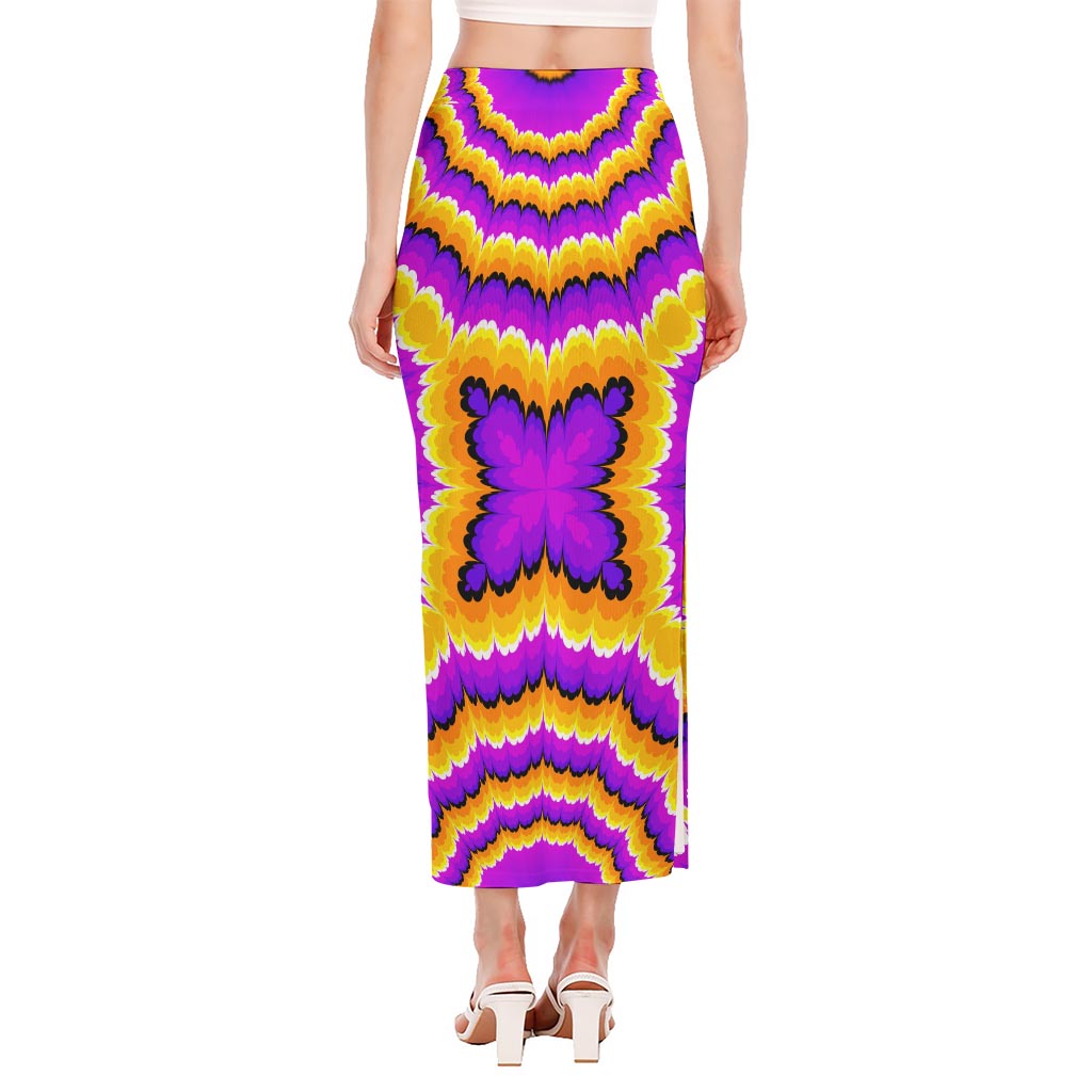 Yellow Explosion Moving Optical Illusion Side Slit Maxi Skirt