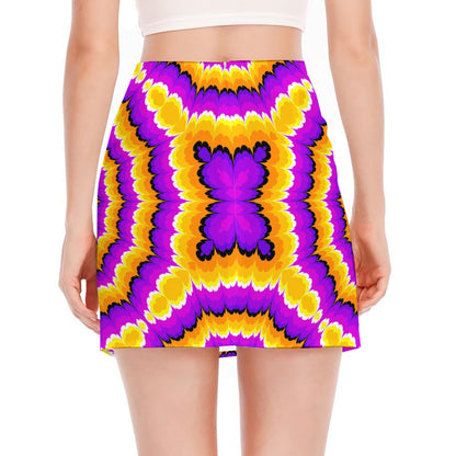Yellow Explosion Moving Optical Illusion Side Slit Mini Skirt