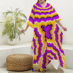Yellow Explosion Moving Optical Illusion Silk V-Neck Kaftan Dress