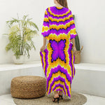 Yellow Explosion Moving Optical Illusion Silk V-Neck Kaftan Dress