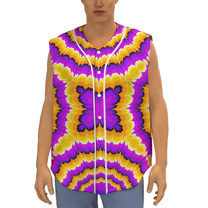 Yellow Explosion Moving Optical Illusion Sleeveless Baseball Jersey