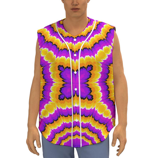 Yellow Explosion Moving Optical Illusion Sleeveless Baseball Jersey