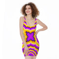 Yellow Explosion Moving Optical Illusion Sleeveless Bodycon Dress
