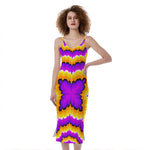 Yellow Explosion Moving Optical Illusion Slim Fit Midi Cami Dress