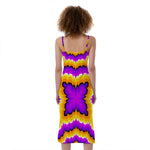 Yellow Explosion Moving Optical Illusion Slim Fit Midi Cami Dress