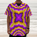 Yellow Explosion Moving Optical Illusion Textured Short Sleeve Shirt