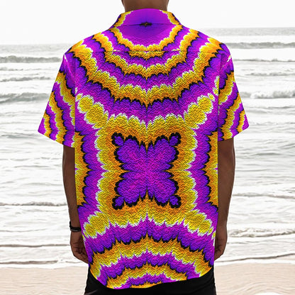 Yellow Explosion Moving Optical Illusion Textured Short Sleeve Shirt
