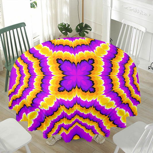 Yellow Explosion Moving Optical Illusion Waterproof Round Tablecloth