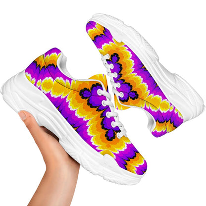 Yellow Explosion Moving Optical Illusion White Chunky Shoes
