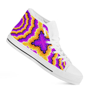 Yellow Explosion Moving Optical Illusion White High Top Sneakers