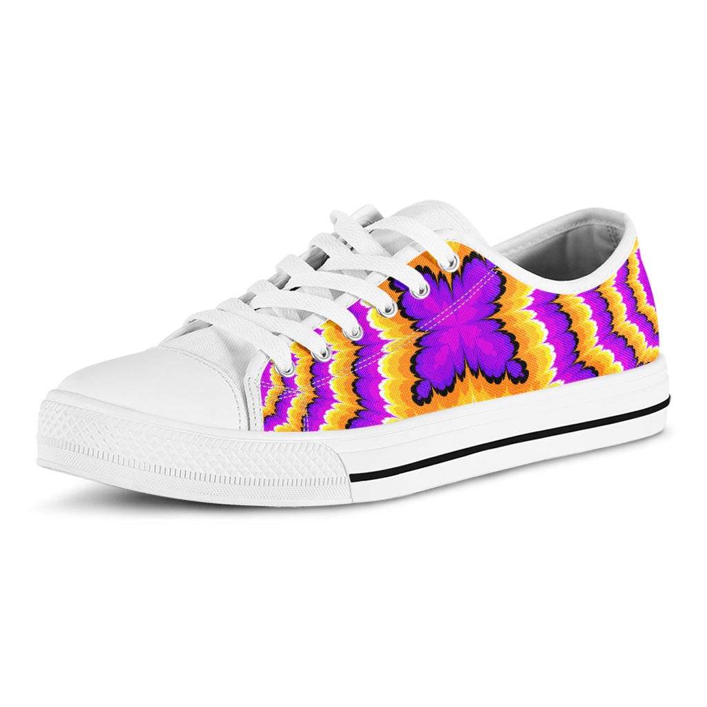 Yellow Explosion Moving Optical Illusion White Low Top Sneakers
