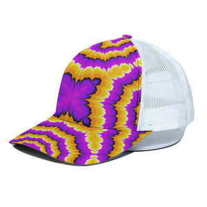 Yellow Explosion Moving Optical Illusion White Mesh Trucker Cap