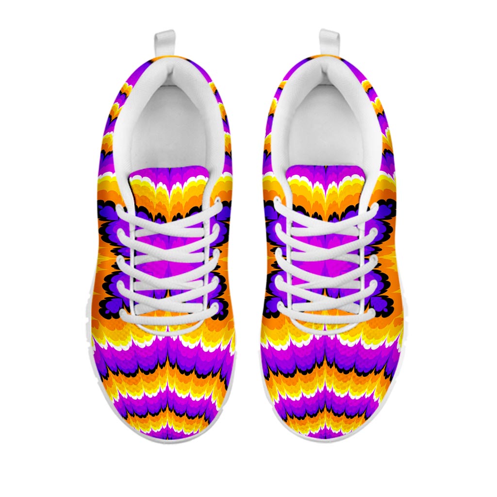Yellow Explosion Moving Optical Illusion White Running Shoes