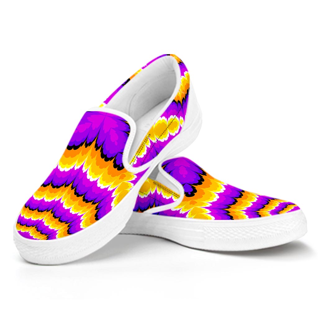 Yellow Explosion Moving Optical Illusion White Slip On Sneakers