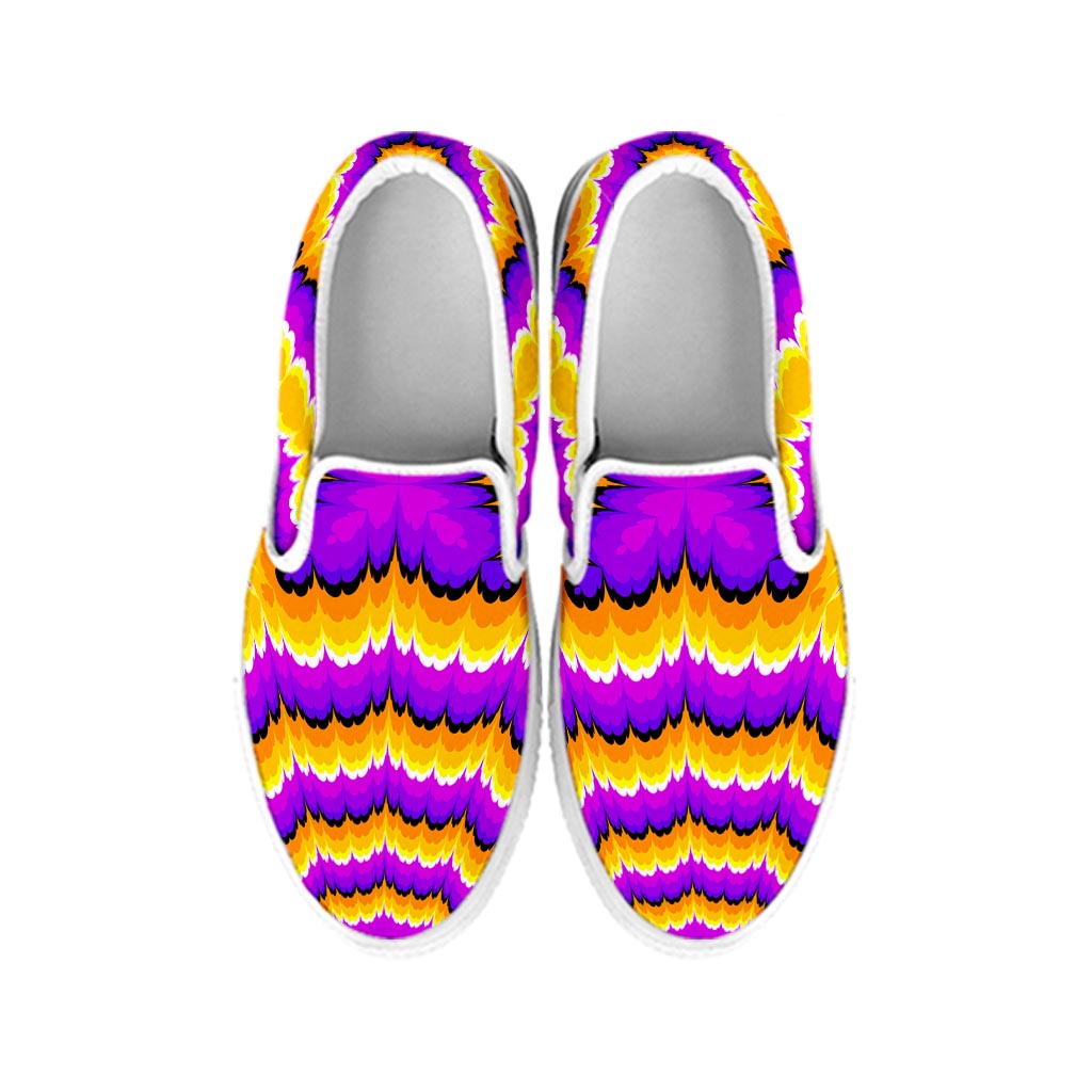 Yellow Explosion Moving Optical Illusion White Slip On Sneakers