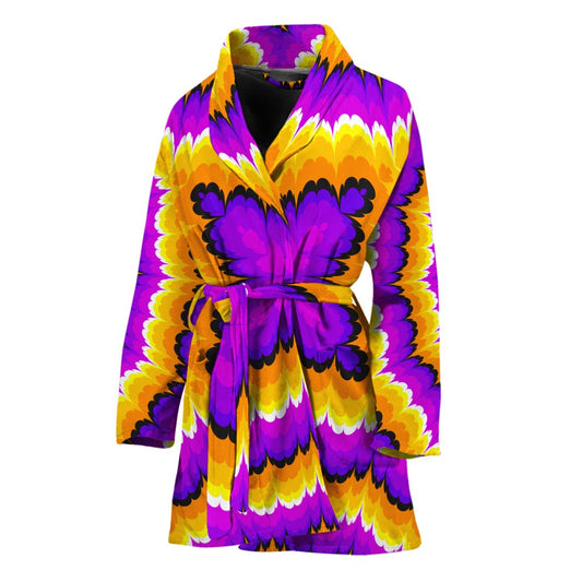 Yellow Explosion Moving Optical Illusion Women's Bathrobe