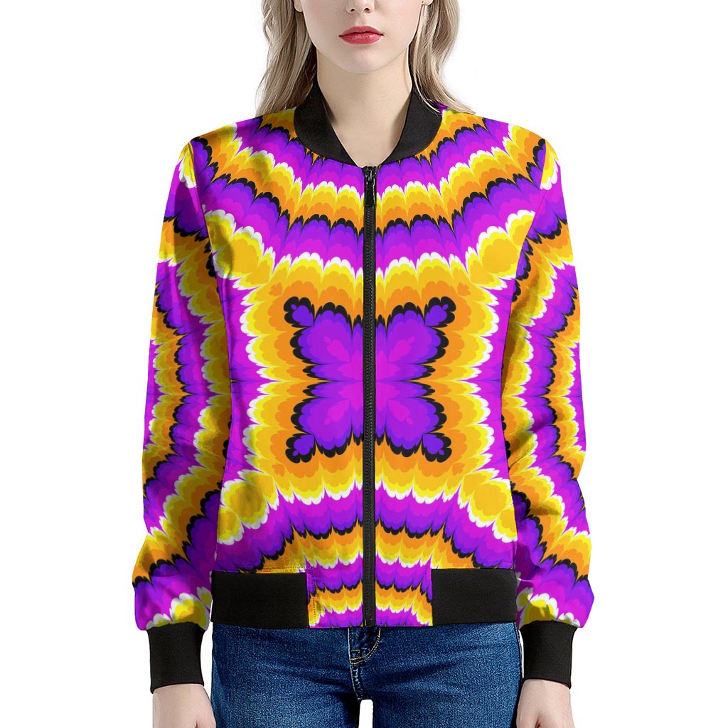 Yellow Explosion Moving Optical Illusion Women's Bomber Jacket