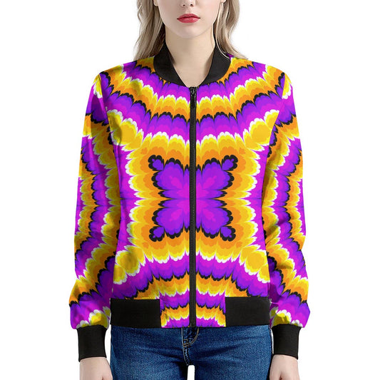 Yellow Explosion Moving Optical Illusion Women's Bomber Jacket