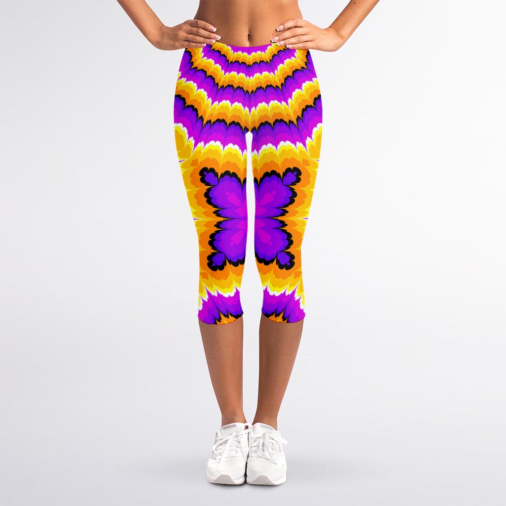Yellow Explosion Moving Optical Illusion Women's Capri Leggings