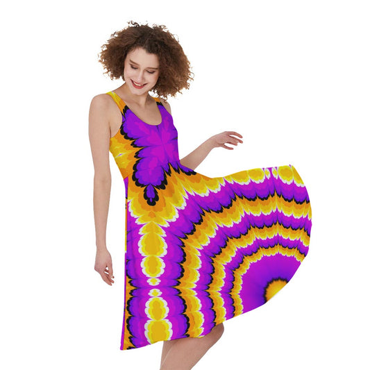 Yellow Explosion Moving Optical Illusion Women's Sleeveless Dress