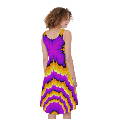 Yellow Explosion Moving Optical Illusion Women's Sleeveless Dress