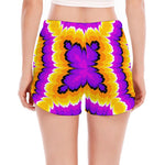 Yellow Explosion Moving Optical Illusion Women's Split Running Shorts