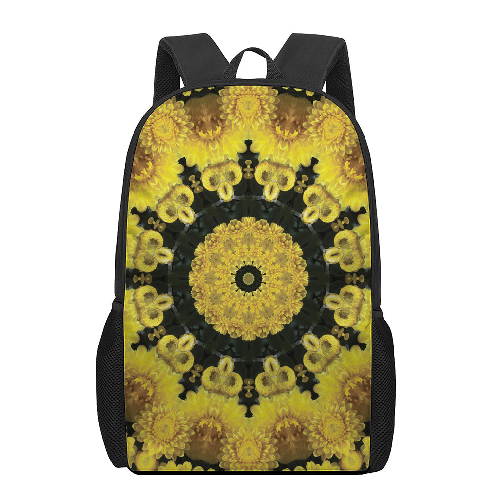 Yellow Flower Kaleidoscope Print 17 Inch Backpack