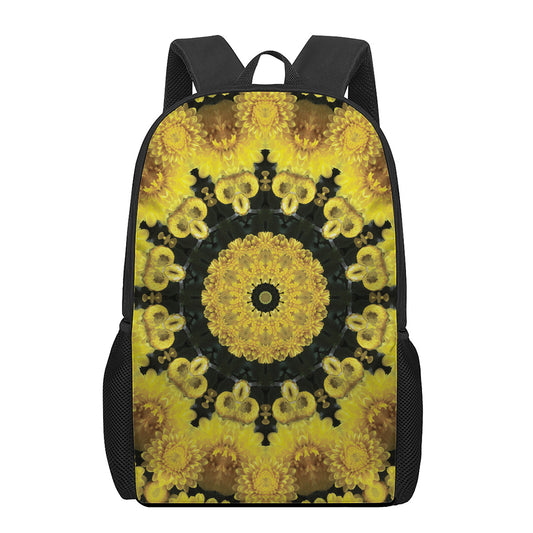 Yellow Flower Kaleidoscope Print 17 Inch Backpack