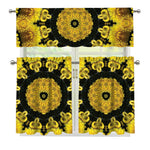 Yellow Flower Kaleidoscope Print 3 Piece Kitchen Curtains