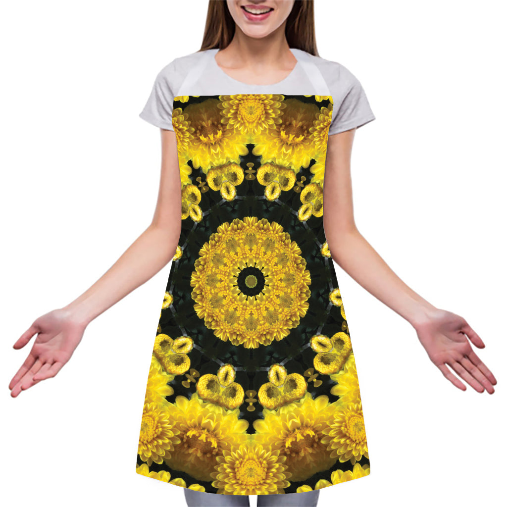 Yellow Flower Kaleidoscope Print Adjustable Apron