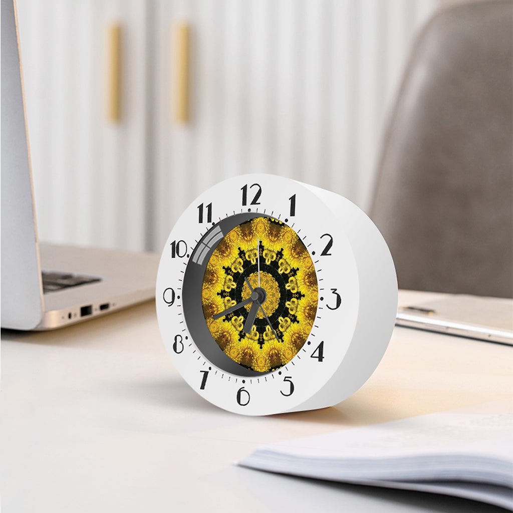 Yellow Flower Kaleidoscope Print Alarm Clock