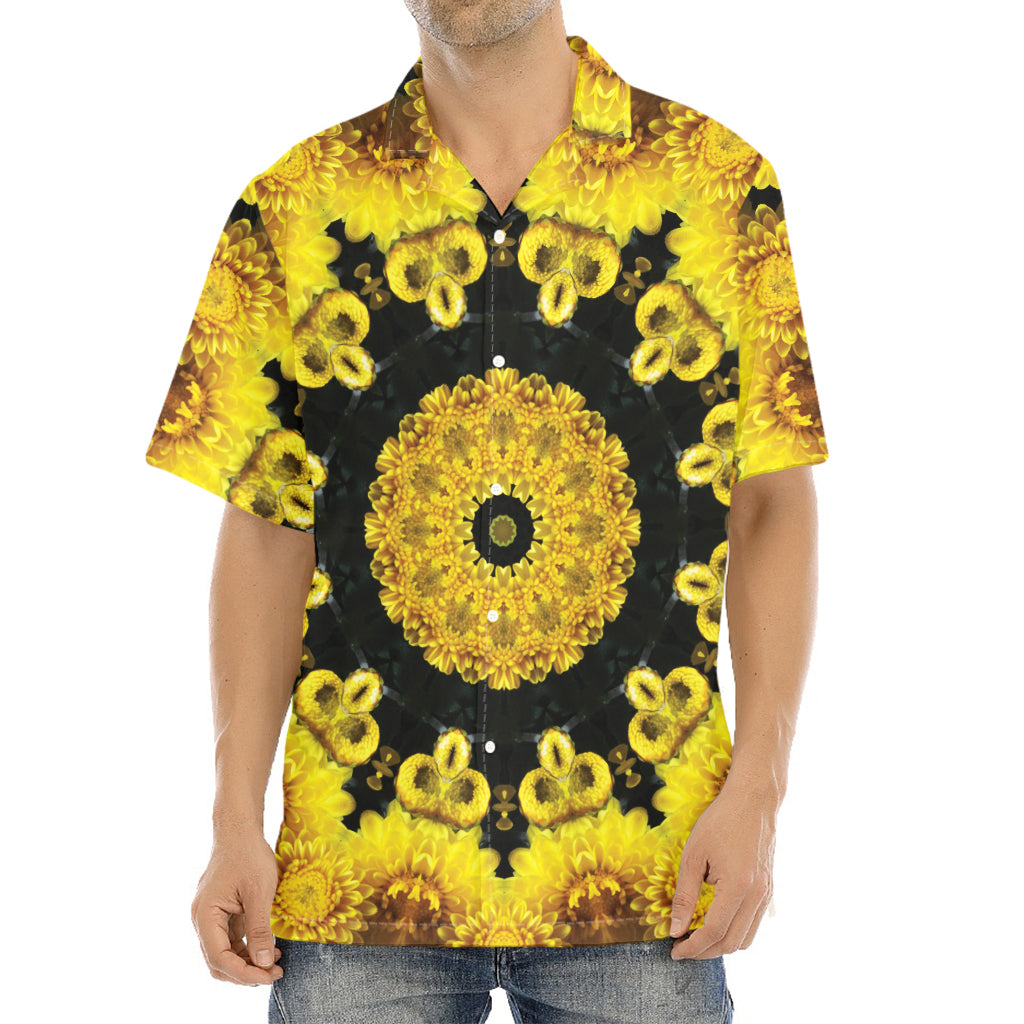 Yellow Flower Kaleidoscope Print Aloha Shirt