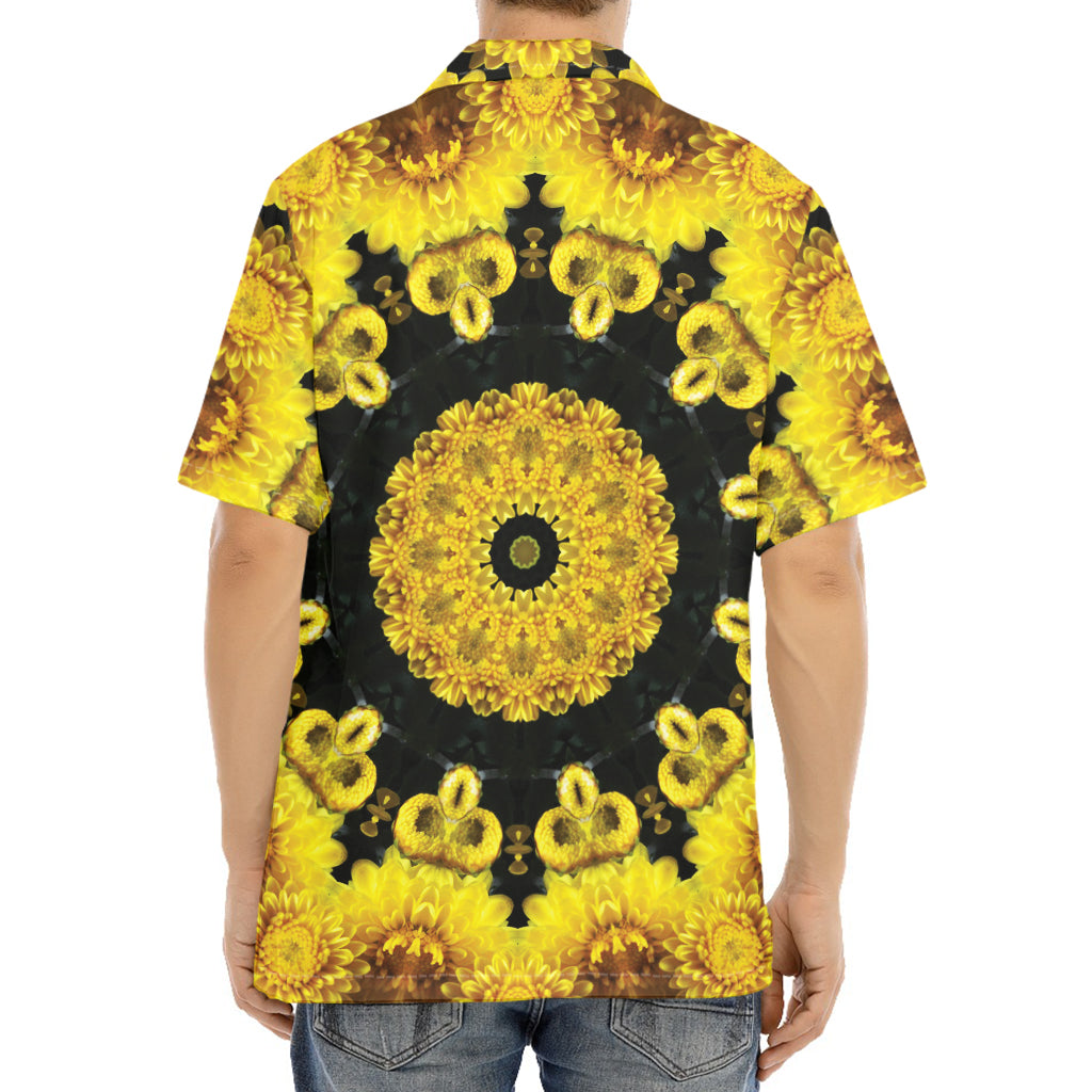 Yellow Flower Kaleidoscope Print Aloha Shirt