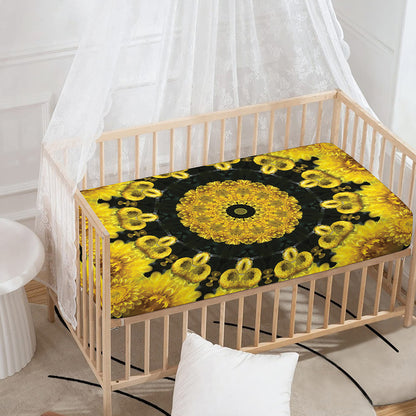 Yellow Flower Kaleidoscope Print Baby Crib Sheet
