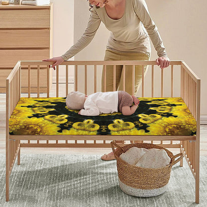Yellow Flower Kaleidoscope Print Baby Crib Sheet