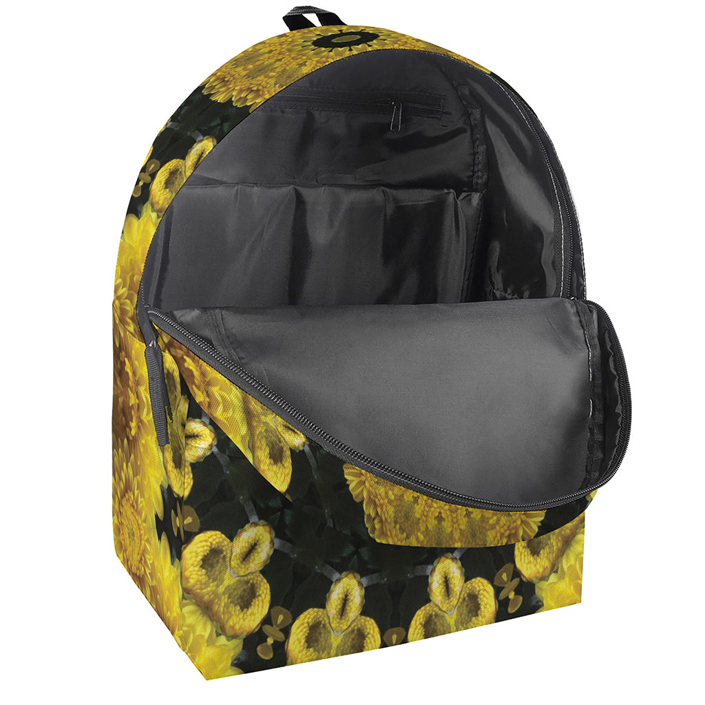 Yellow Flower Kaleidoscope Print Backpack