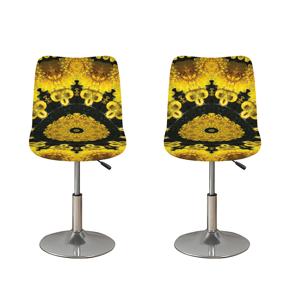 Yellow Flower Kaleidoscope Print Bar Stool Covers