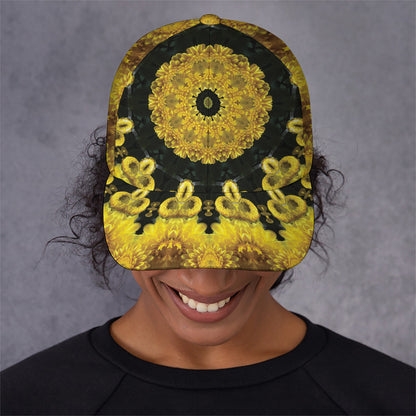 Yellow Flower Kaleidoscope Print Baseball Cap