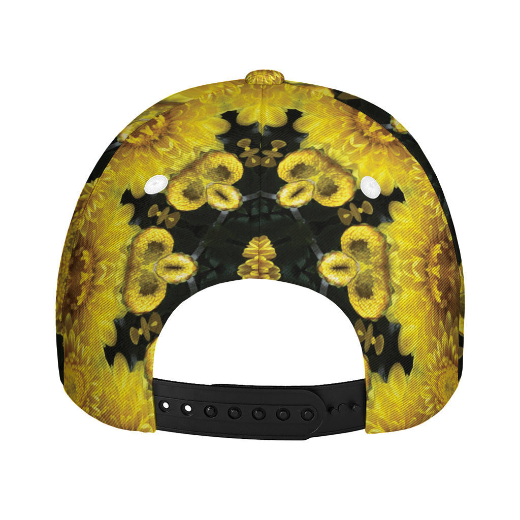 Yellow Flower Kaleidoscope Print Baseball Cap