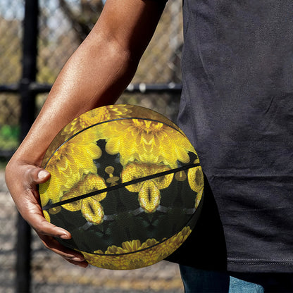 Yellow Flower Kaleidoscope Print Basketball