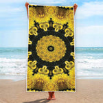 Yellow Flower Kaleidoscope Print Beach Towel